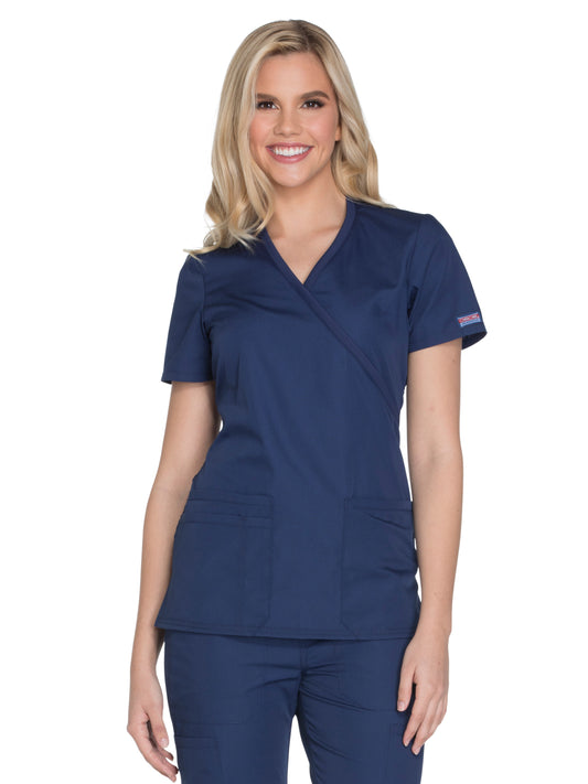 Women's 2-Pocket Mock Wrap Scrub Top - WW650 - Navy