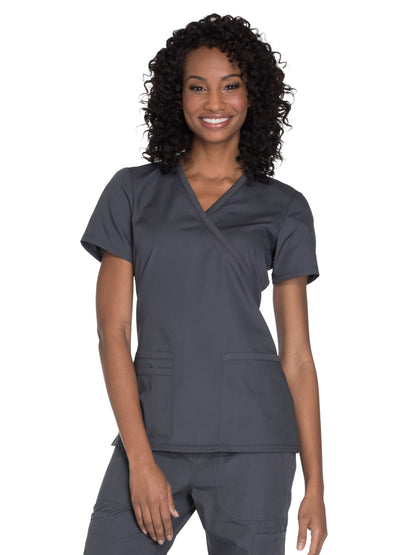 Women's 2-Pocket Mock Wrap Scrub Top - WW650 - Pewter