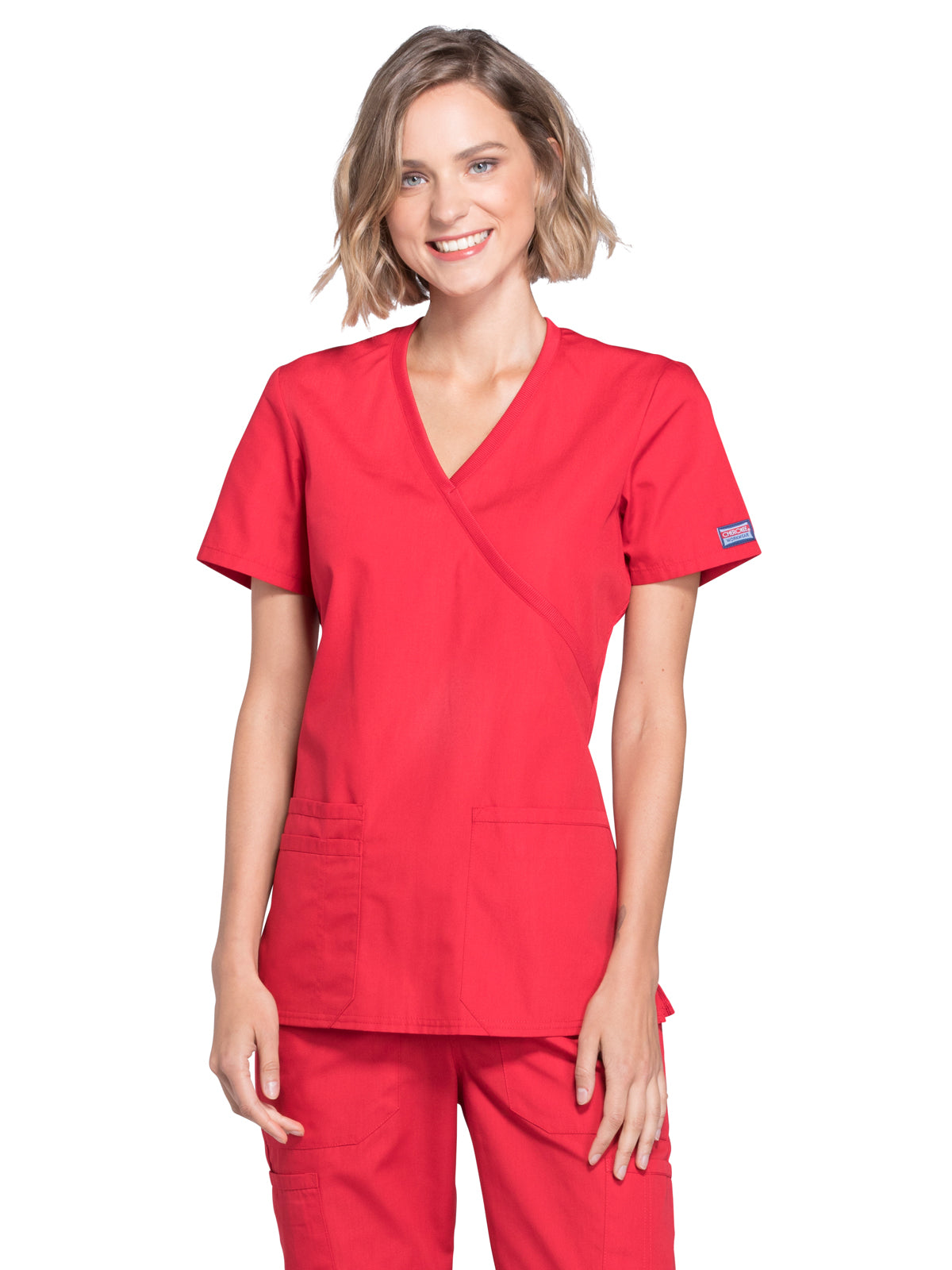 Women's 2-Pocket Mock Wrap Top - WW650 - Red