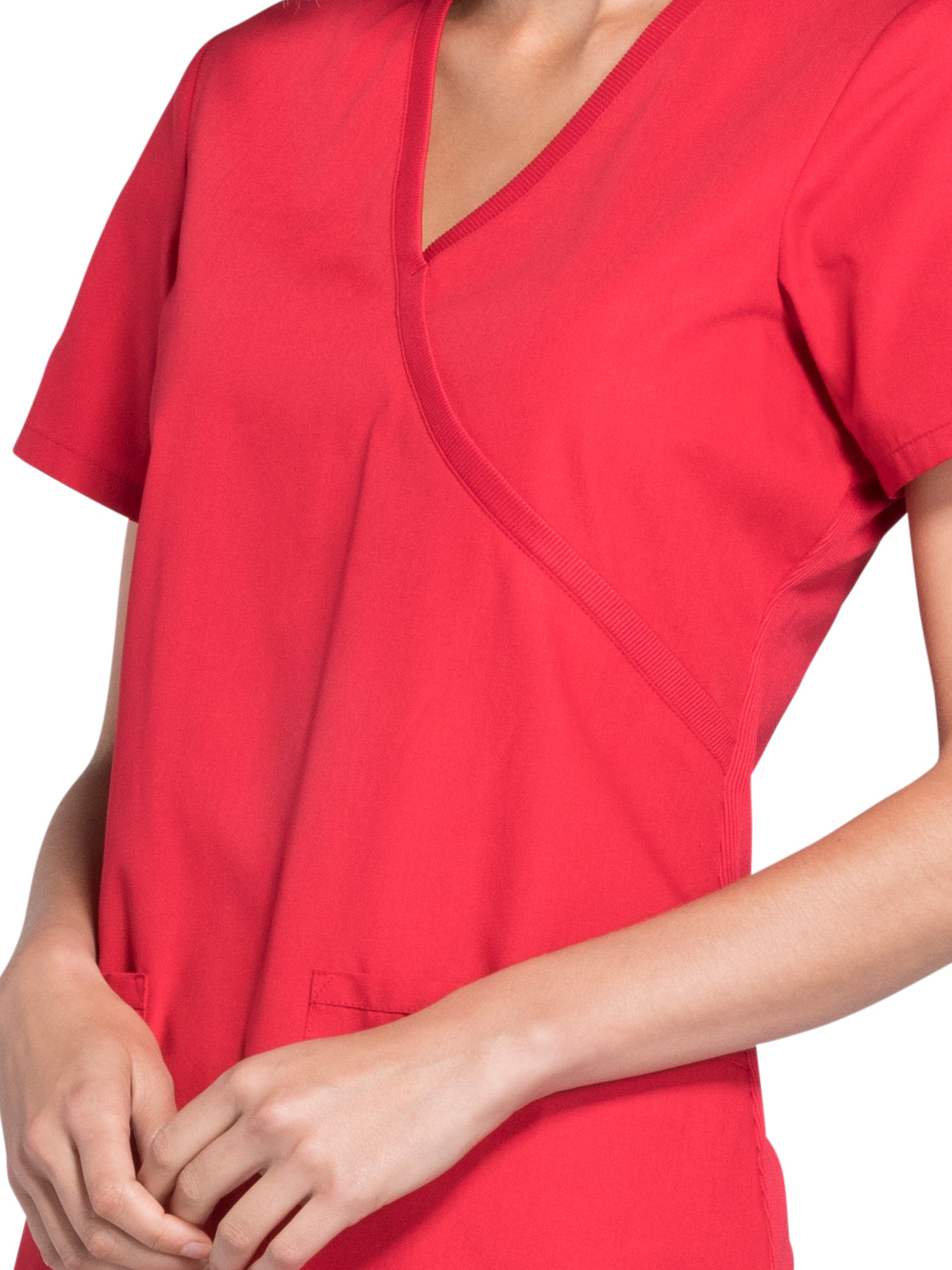 Women's 2-Pocket Mock Wrap Top - WW650 - Red