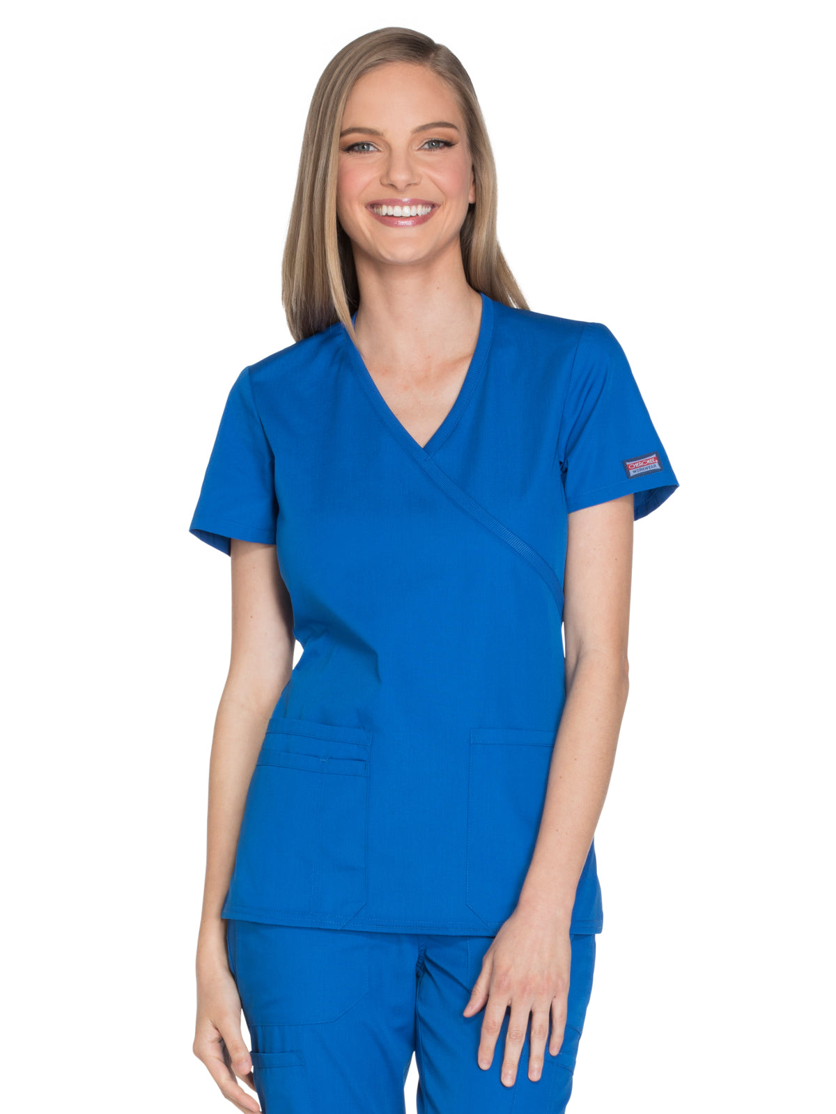 Women's 2-Pocket Mock Wrap Scrub Top - WW650 - Royal