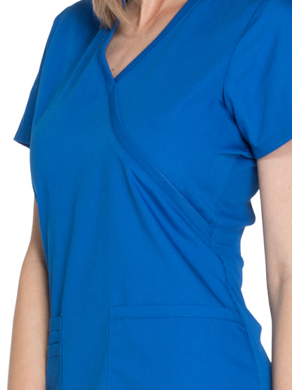 Women's 2-Pocket Mock Wrap Scrub Top - WW650 - Royal