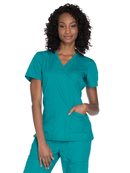 Women's 2-Pocket Mock Wrap Scrub Top - WW650 - Teal Blue