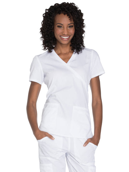 Women's 2-Pocket Mock Wrap Scrub Top - WW650 - White