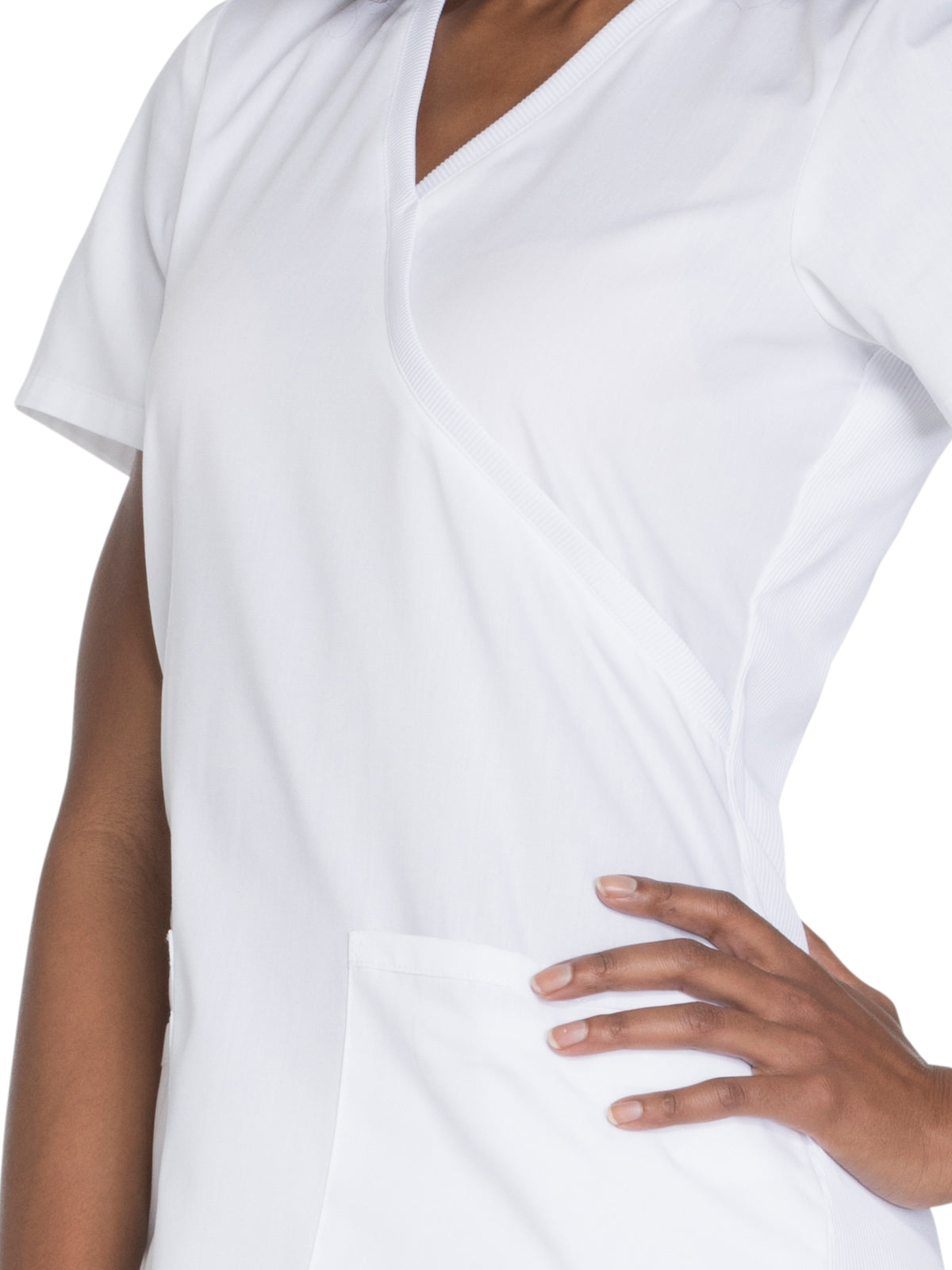 Women's 2-Pocket Mock Wrap Scrub Top - WW650 - White