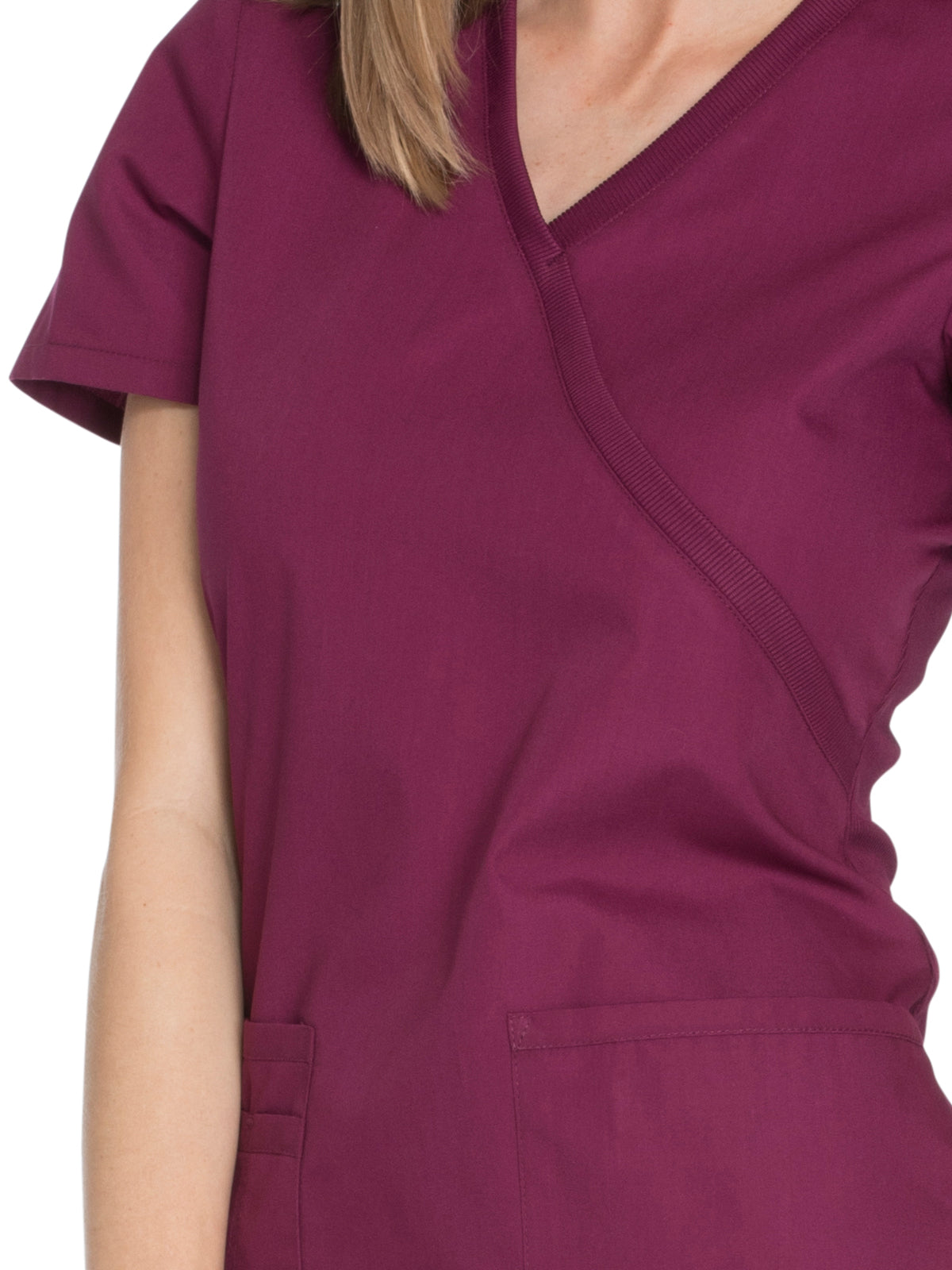 Women's 2-Pocket Mock Wrap Scrub Top - WW650 - Wine