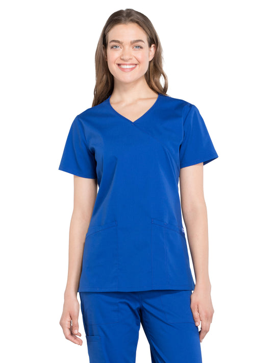 Women's 2-Pocket Mock Wrap Scrub Top - WW655 - Galaxy Blue