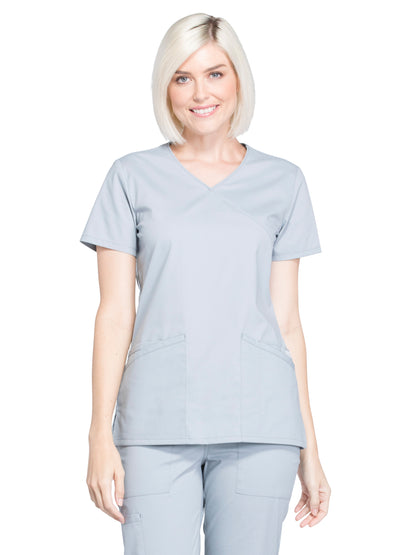 Women's 2-Pocket Mock Wrap Scrub Top - WW655 - Grey