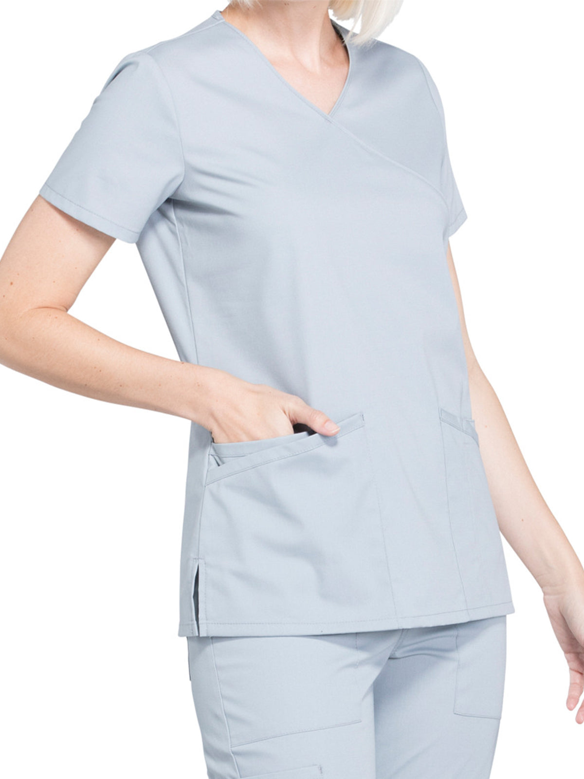 Women's 2-Pocket Mock Wrap Scrub Top - WW655 - Grey