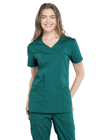 Women's 2-Pocket Mock Wrap Scrub Top - WW655 - Hunter Green