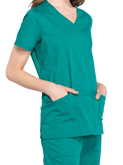 Women's 2-Pocket Mock Wrap Scrub Top - WW655 - Hunter Green