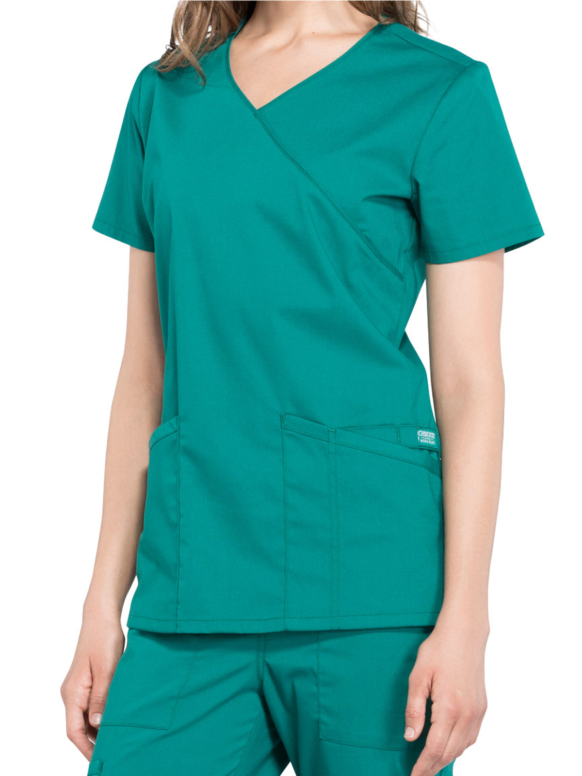 Women's 2-Pocket Mock Wrap Scrub Top - WW655 - Hunter Green