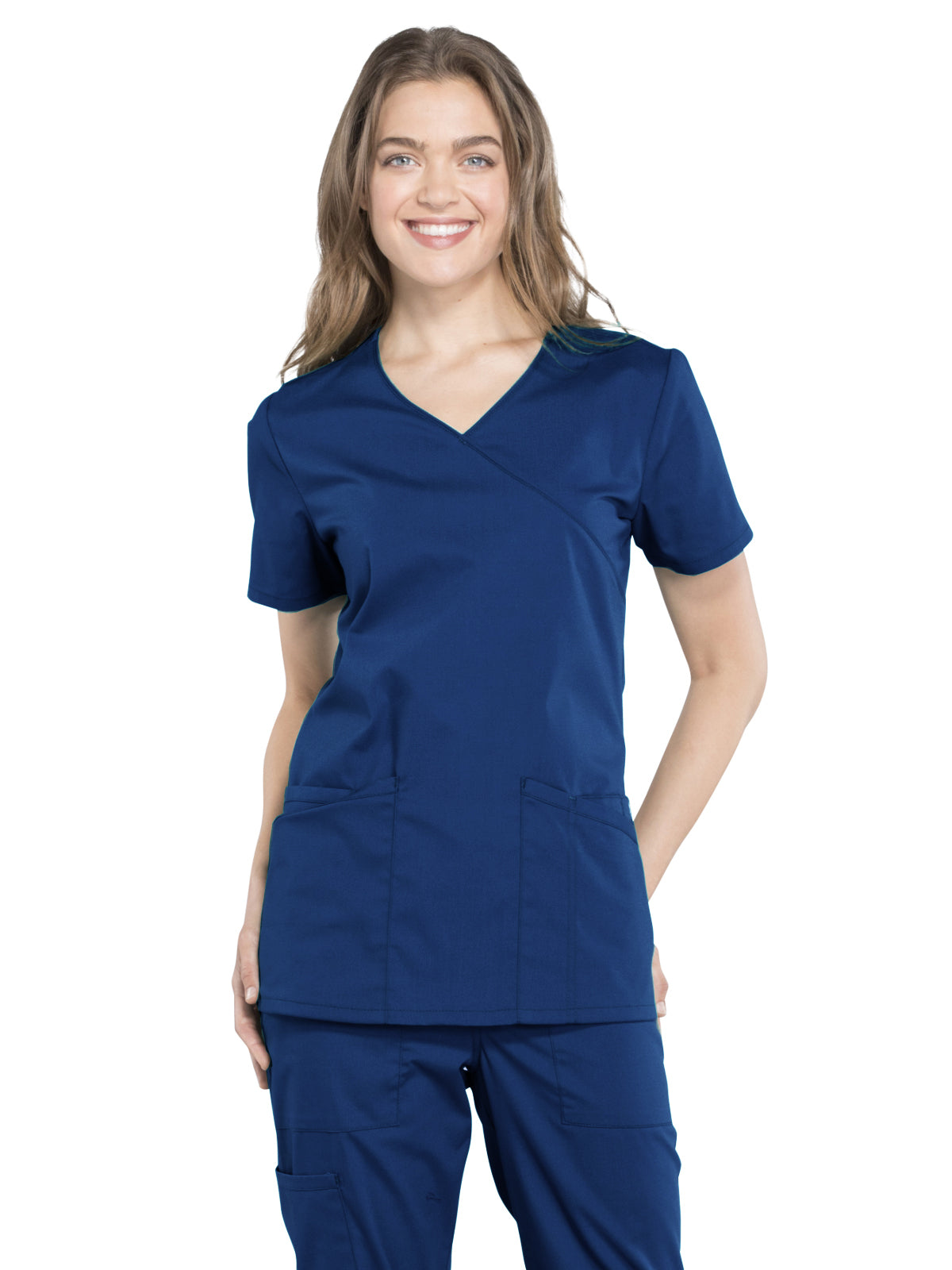 Women's 2-Pocket Mock Wrap Scrub Top - WW655 - Navy