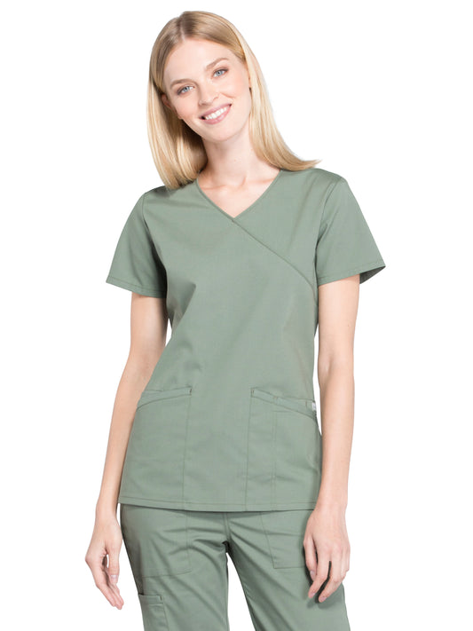 Women's 2-Pocket Mock Wrap Scrub Top - WW655 - Olive