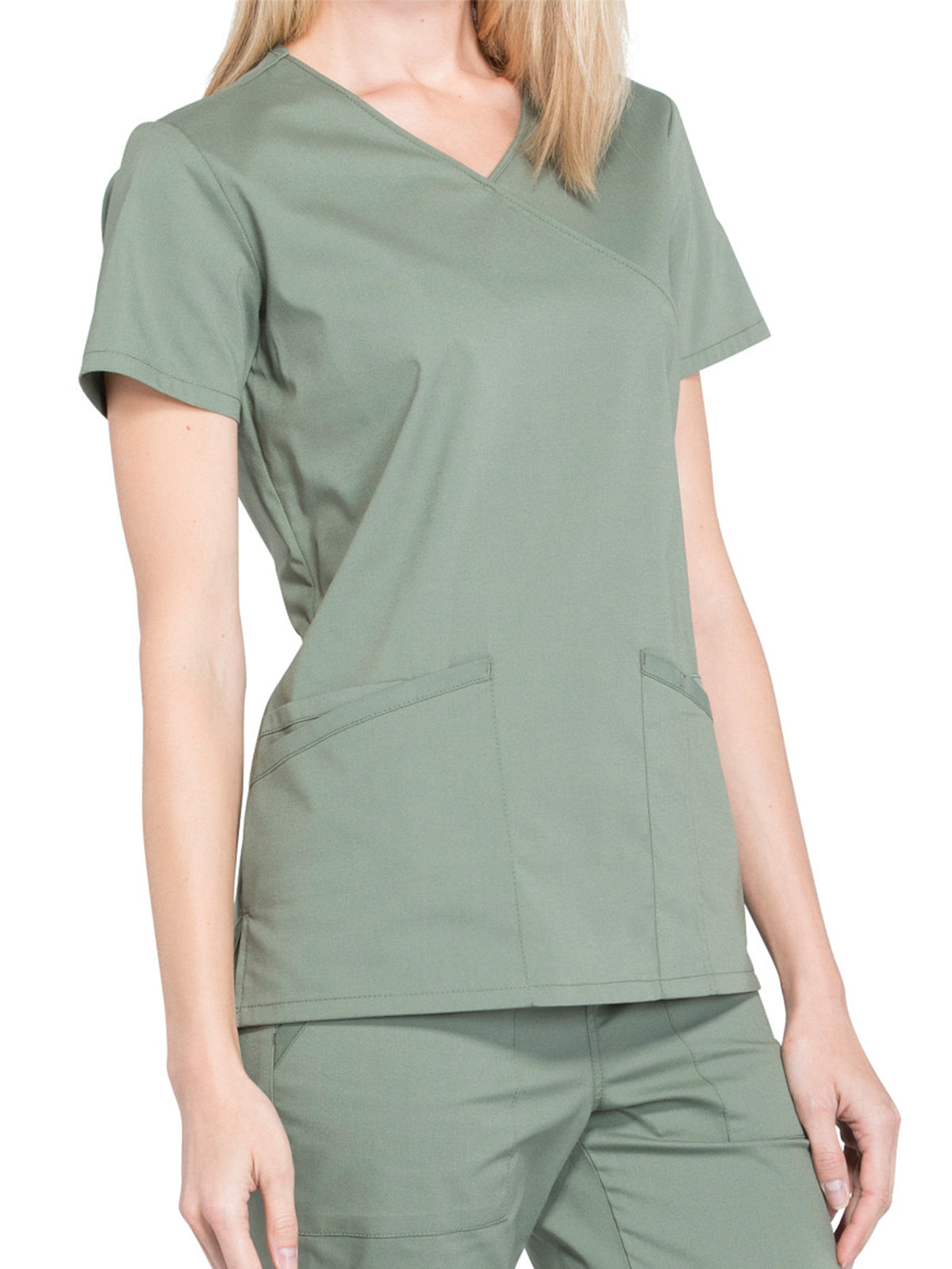 Women's 2-Pocket Mock Wrap Scrub Top - WW655 - Olive