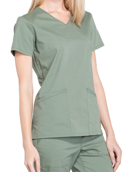 Women's 2-Pocket Mock Wrap Scrub Top - WW655 - Olive