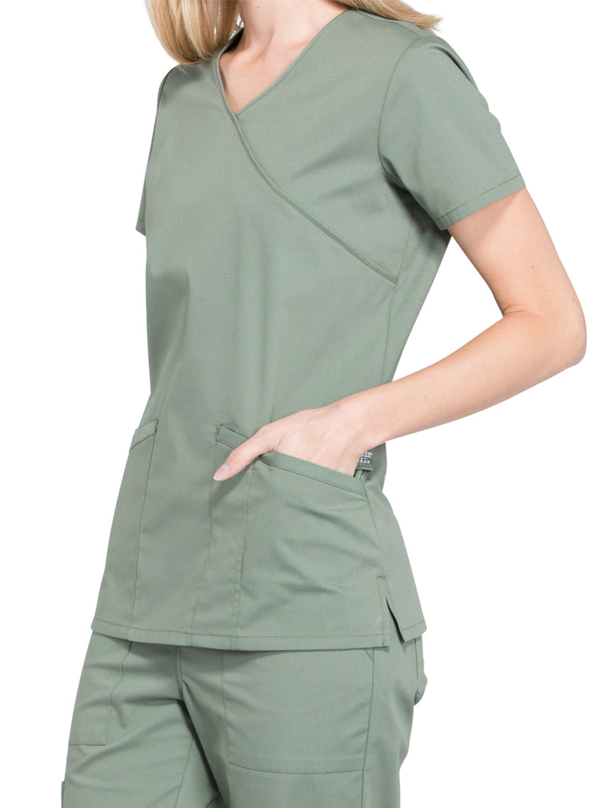 Women's 2-Pocket Mock Wrap Scrub Top - WW655 - Olive