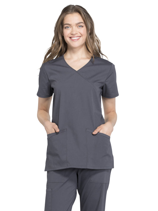 Women's 2-Pocket Mock Wrap Scrub Top - WW655 - Pewter