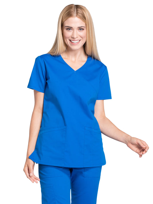 Women's 2-Pocket Mock Wrap Scrub Top - WW655 - Royal