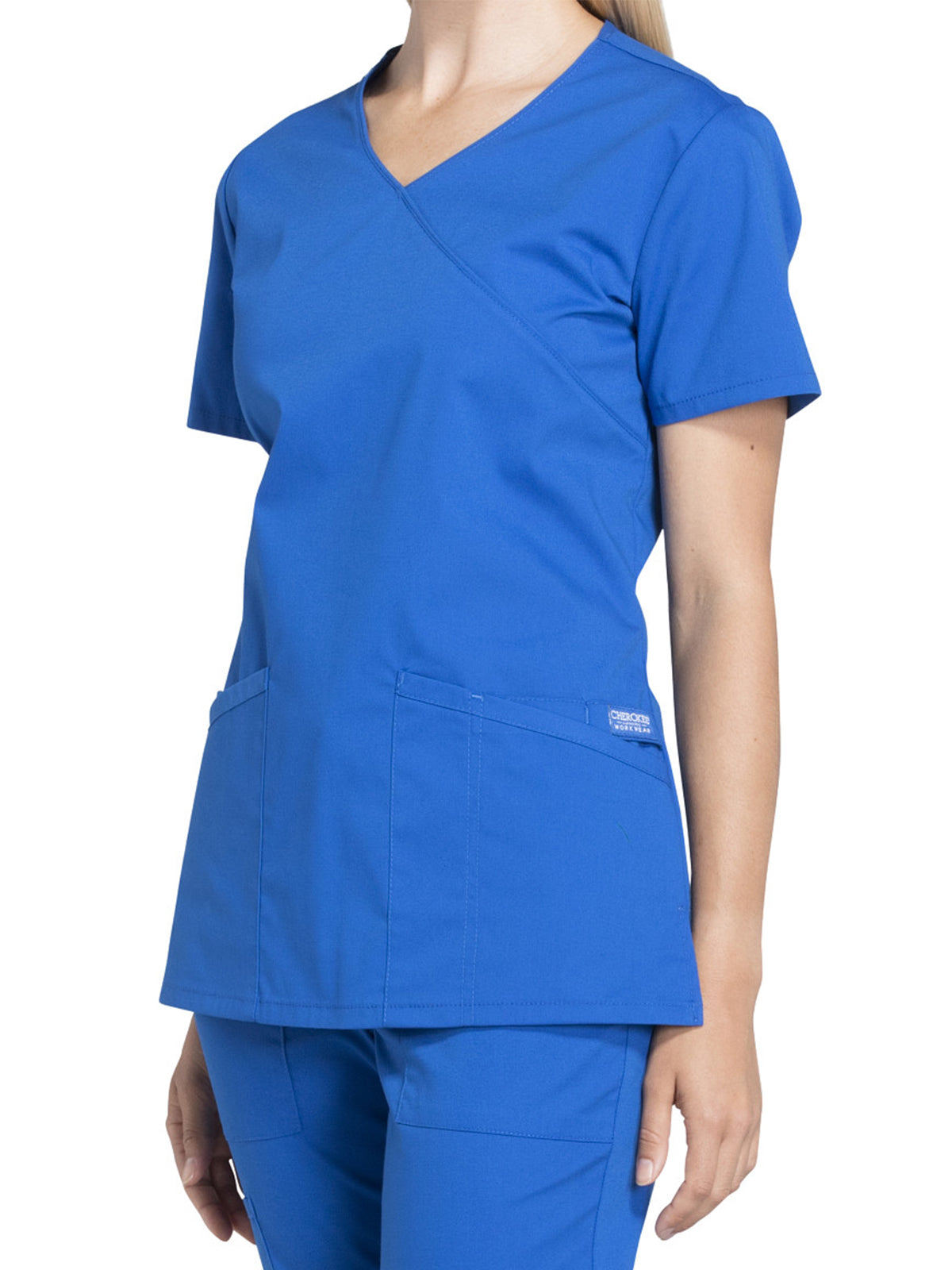 Women's 2-Pocket Mock Wrap Scrub Top - WW655 - Royal