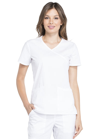 Women's 2-Pocket Mock Wrap Scrub Top - WW655 - White