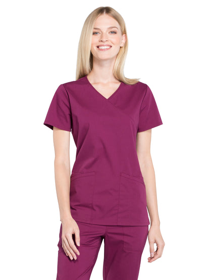 Women's 2-Pocket Mock Wrap Scrub Top - WW655 - Wine