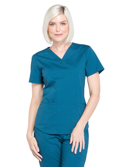 Women's 3-Pocket V-Neck Scrub Top - WW665 - Caribbean Blue