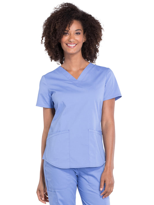 Women's 3-Pocket V-Neck Scrub Top - WW665 - Ciel Blue