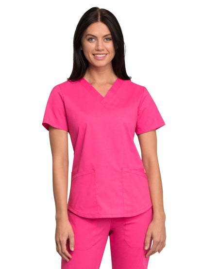 Women's 3-Pocket V-Neck Scrub Top - WW665 - Electric Pink