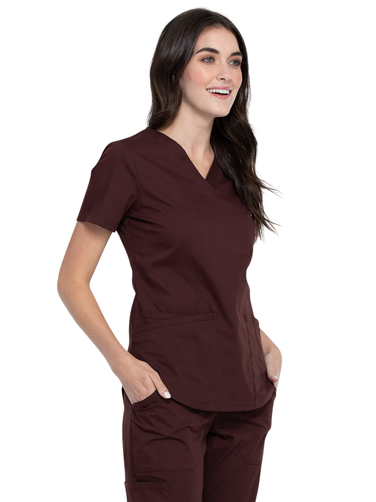 Women's 3-Pocket V-Neck Scrub Top - WW665 - Espresso