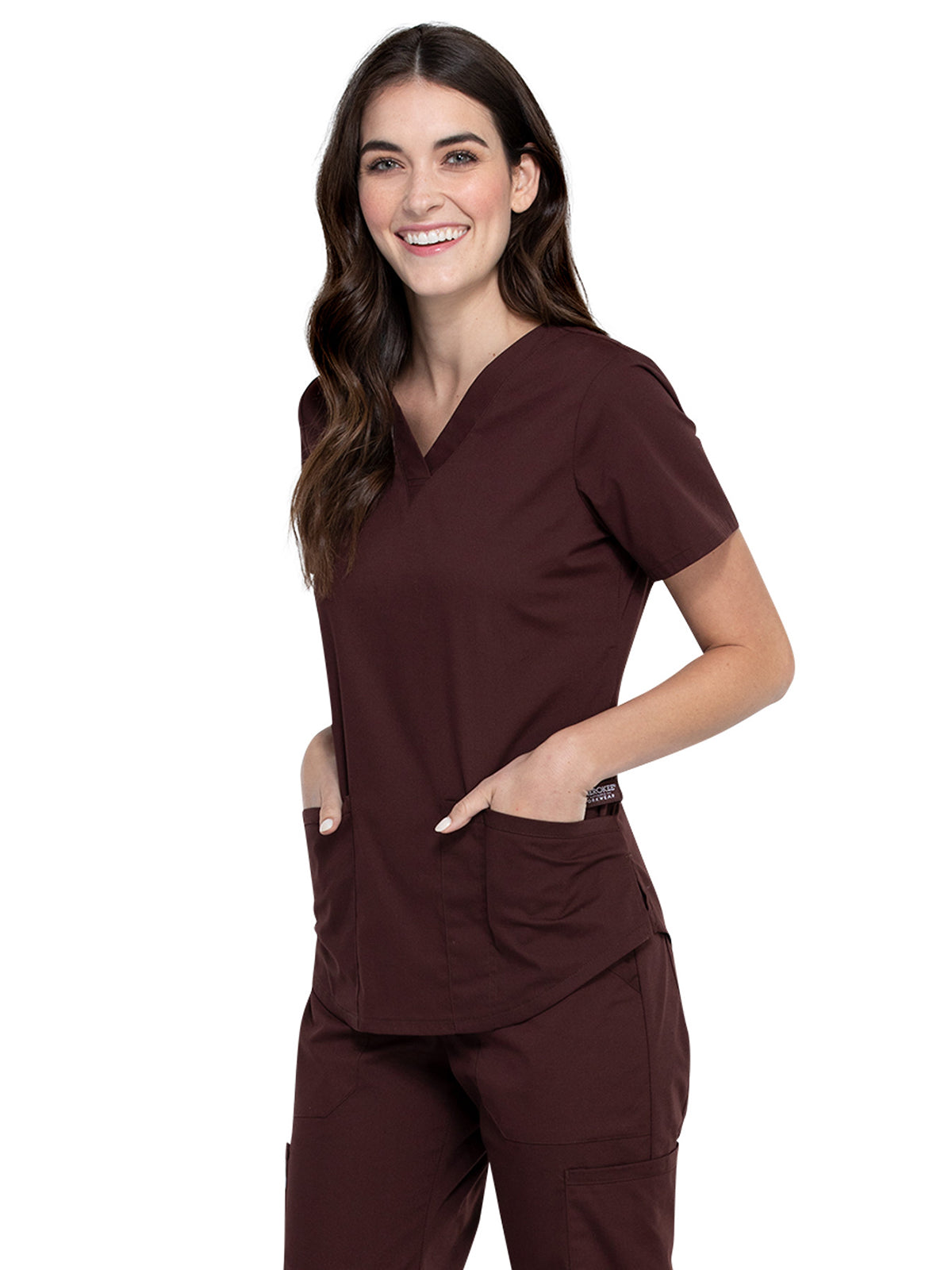 Women's 3-Pocket V-Neck Scrub Top - WW665 - Espresso