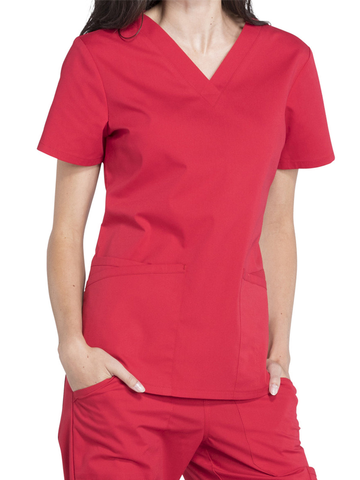 Women's 3-Pocket V-Neck Scrub Top - WW665 - Red