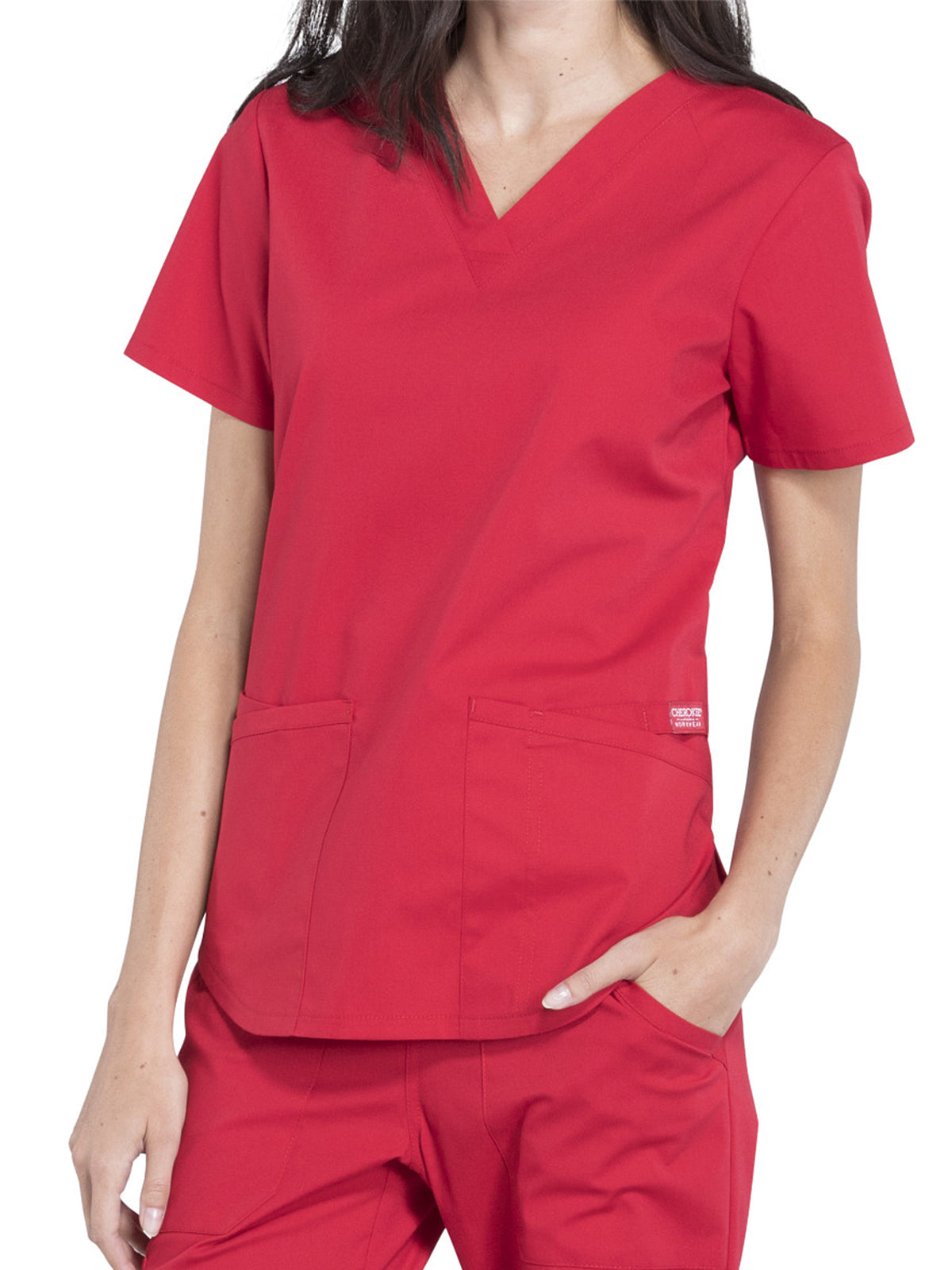 Women's 3-Pocket V-Neck Scrub Top - WW665 - Red