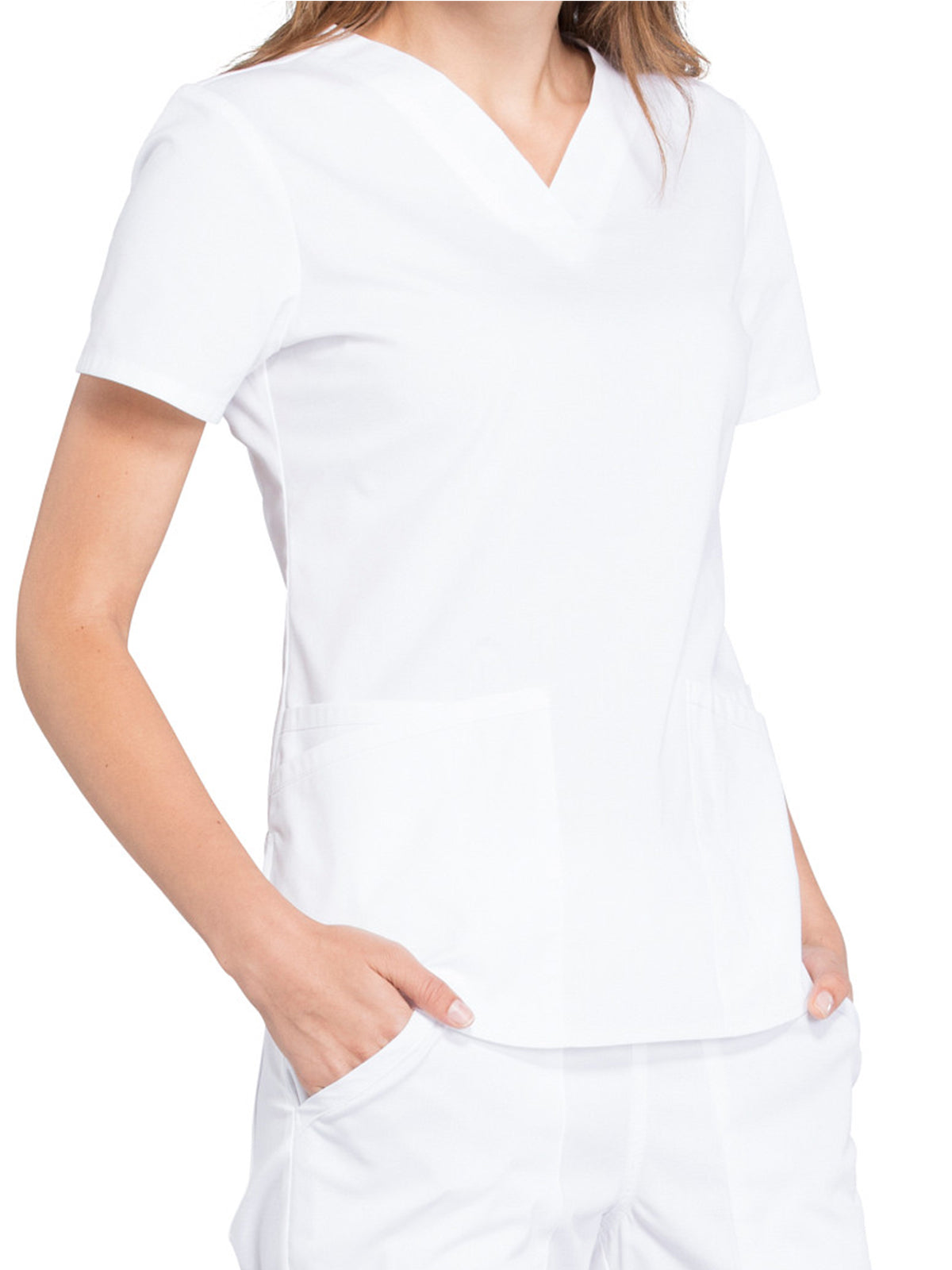 Women's 3-Pocket V-Neck Scrub Top - WW665 - White