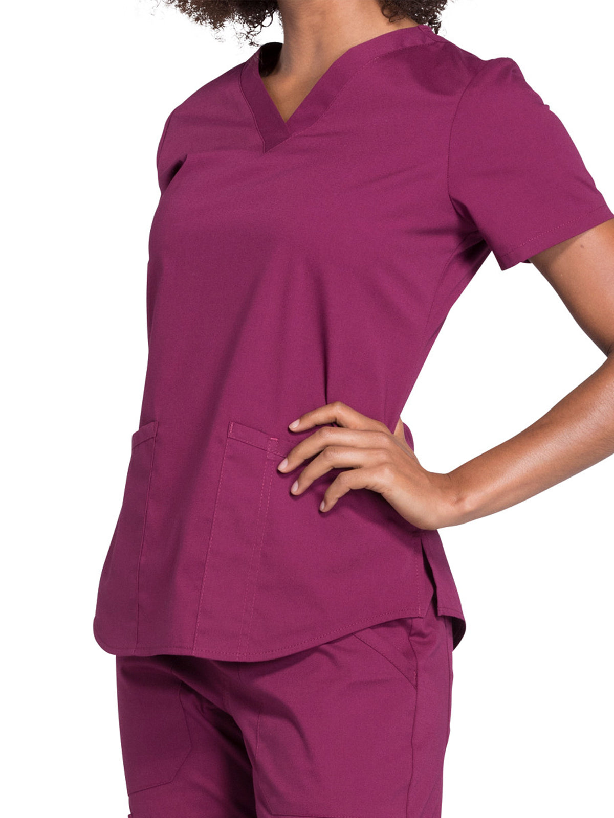 Women's 3-Pocket V-Neck Top - WW665 - Wine