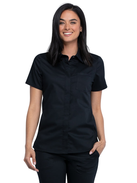 Women's 3-Pocket Hidden Snap Front Collar Shirt - WW669 - Black