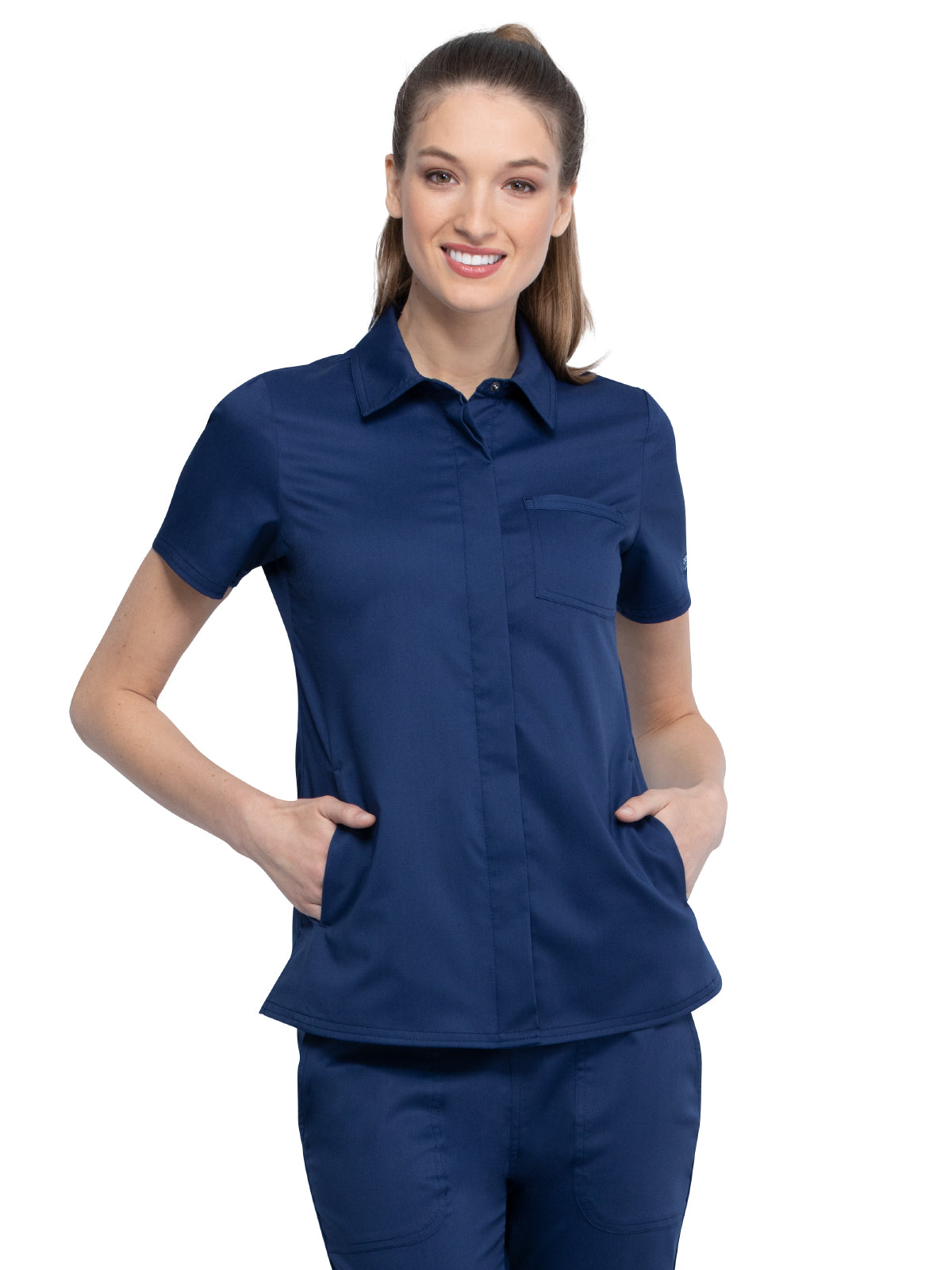 Women's 3-Pocket Hidden Snap Front Collar Shirt - WW669 - Navy