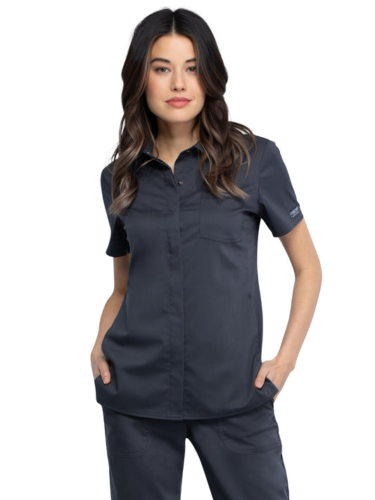 Women's 3-Pocket Hidden Snap Front Collar Shirt - WW669 - Pewter