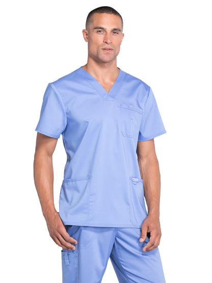 Men's 3-Pocket V-Neck Scrub Top - WW670 - Ciel Blue