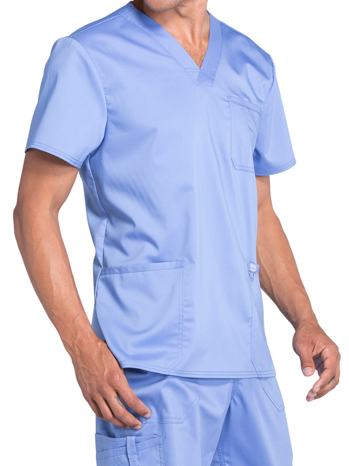 Men's 3-Pocket V-Neck Scrub Top - WW670 - Ciel Blue