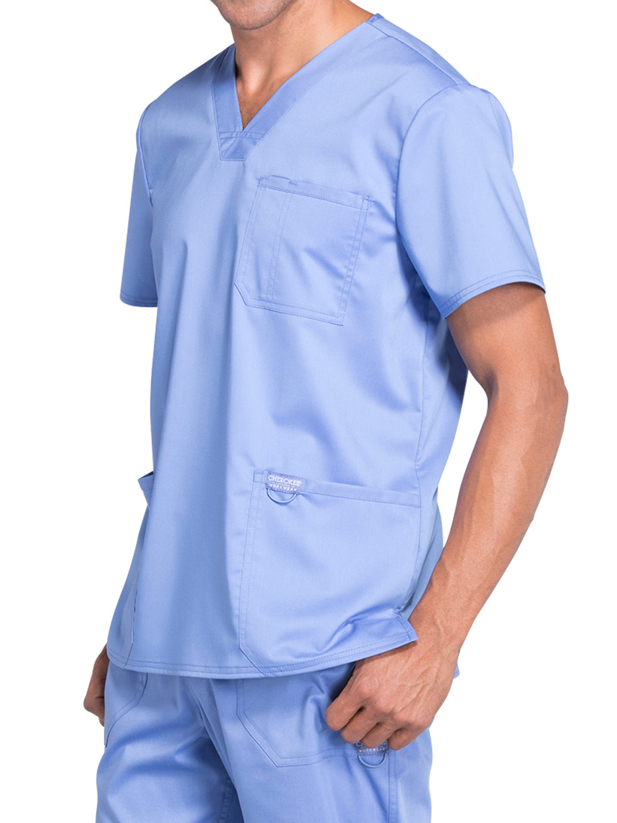 Men's 3-Pocket V-Neck Scrub Top - WW670 - Ciel Blue