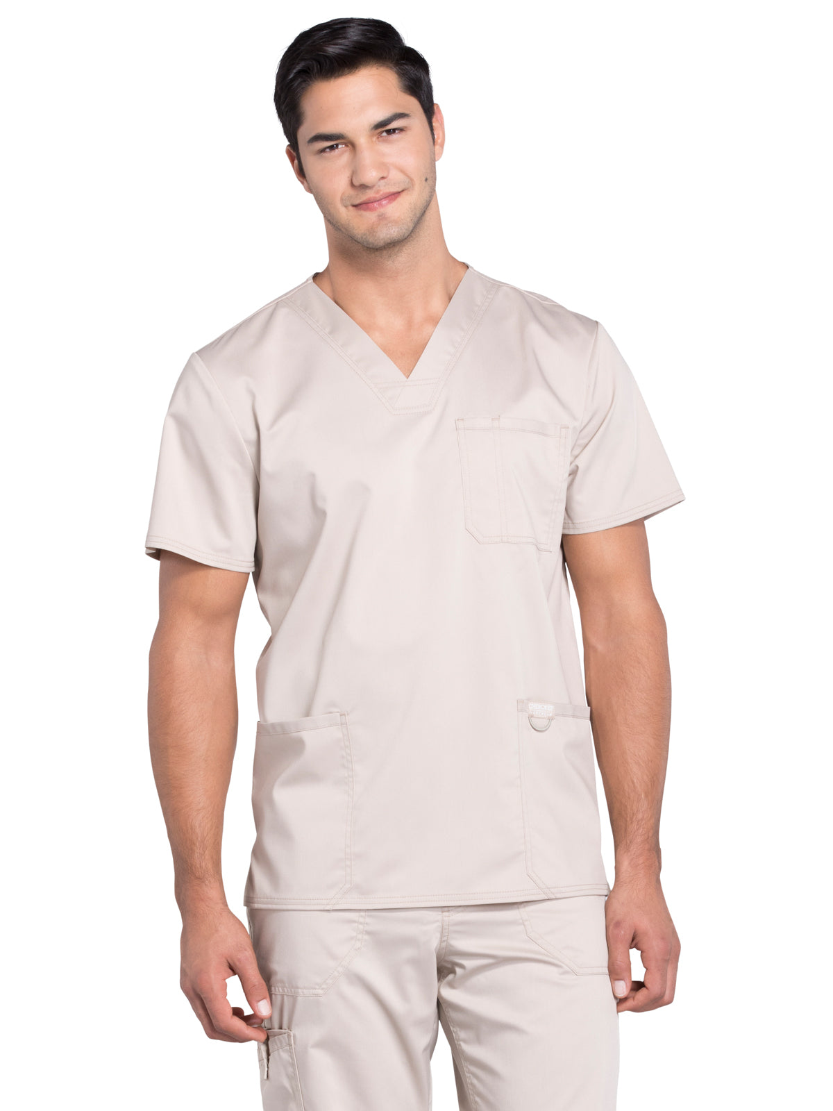 Men's 3-Pocket V-Neck Scrub Top - WW670 - Khaki