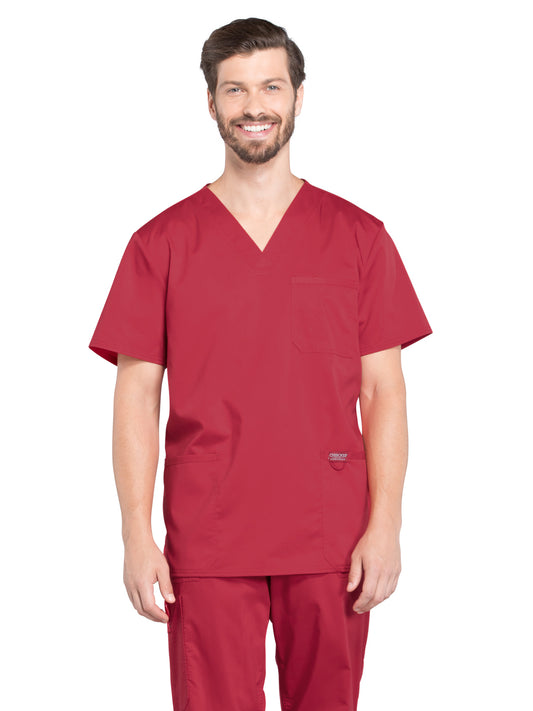 Men's 3-Pocket V-Neck Scrub Top - WW670 - Red