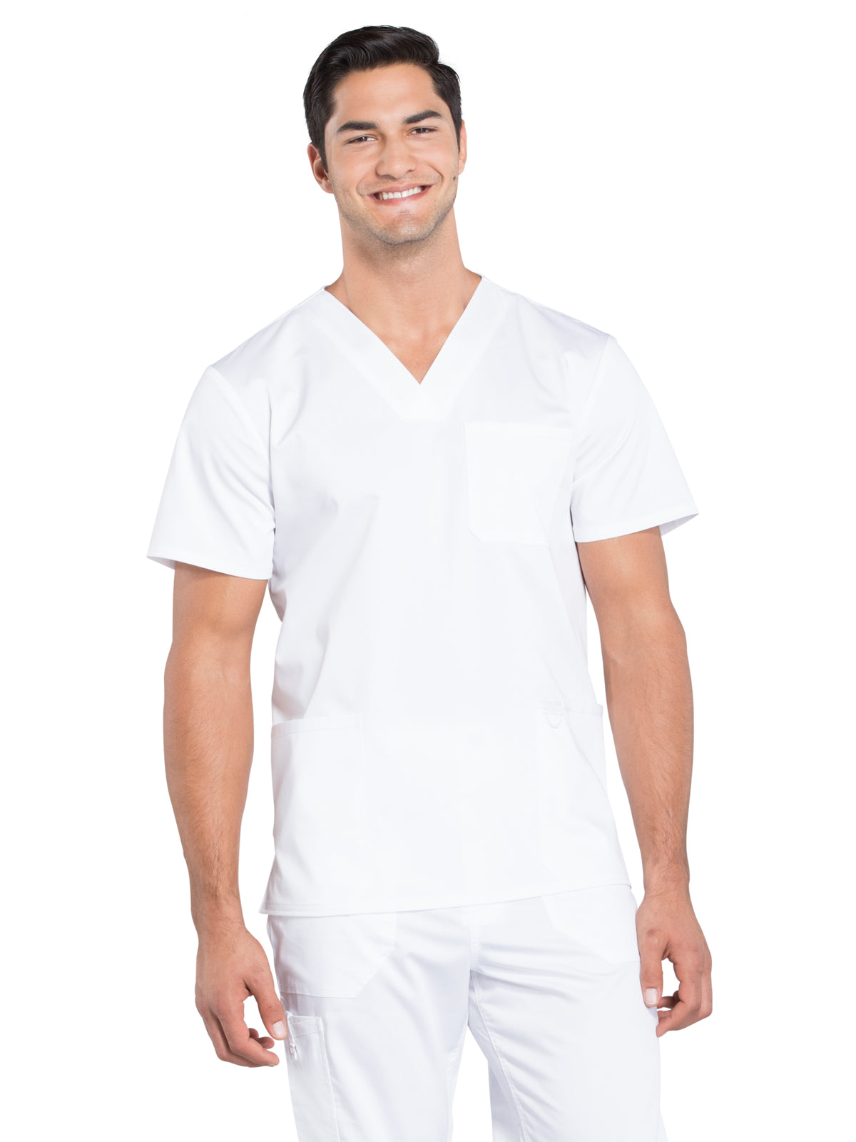 Men's 3-Pocket V-Neck Scrub Top - WW670 - White