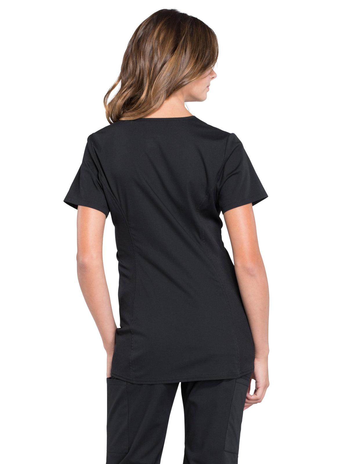 Women's 2-Pocket Maternity Mock Wrap Scrub Top - WW685 - Black