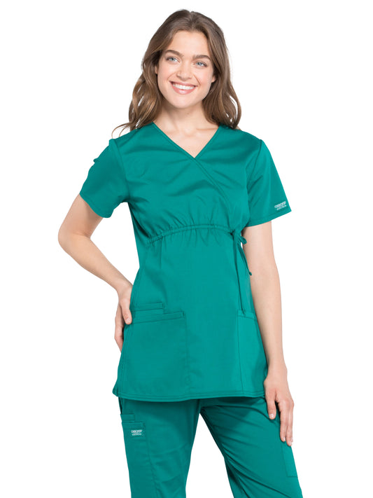 Women's 2-Pocket Maternity Mock Wrap Scrub Top - WW685 - Hunter Green