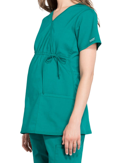 Women's 2-Pocket Maternity Mock Wrap Scrub Top - WW685 - Hunter Green