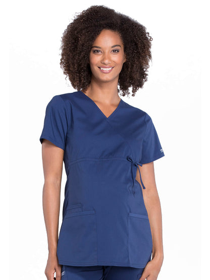 Women's 2-Pocket Maternity Mock Wrap Scrub Top - WW685 - Navy