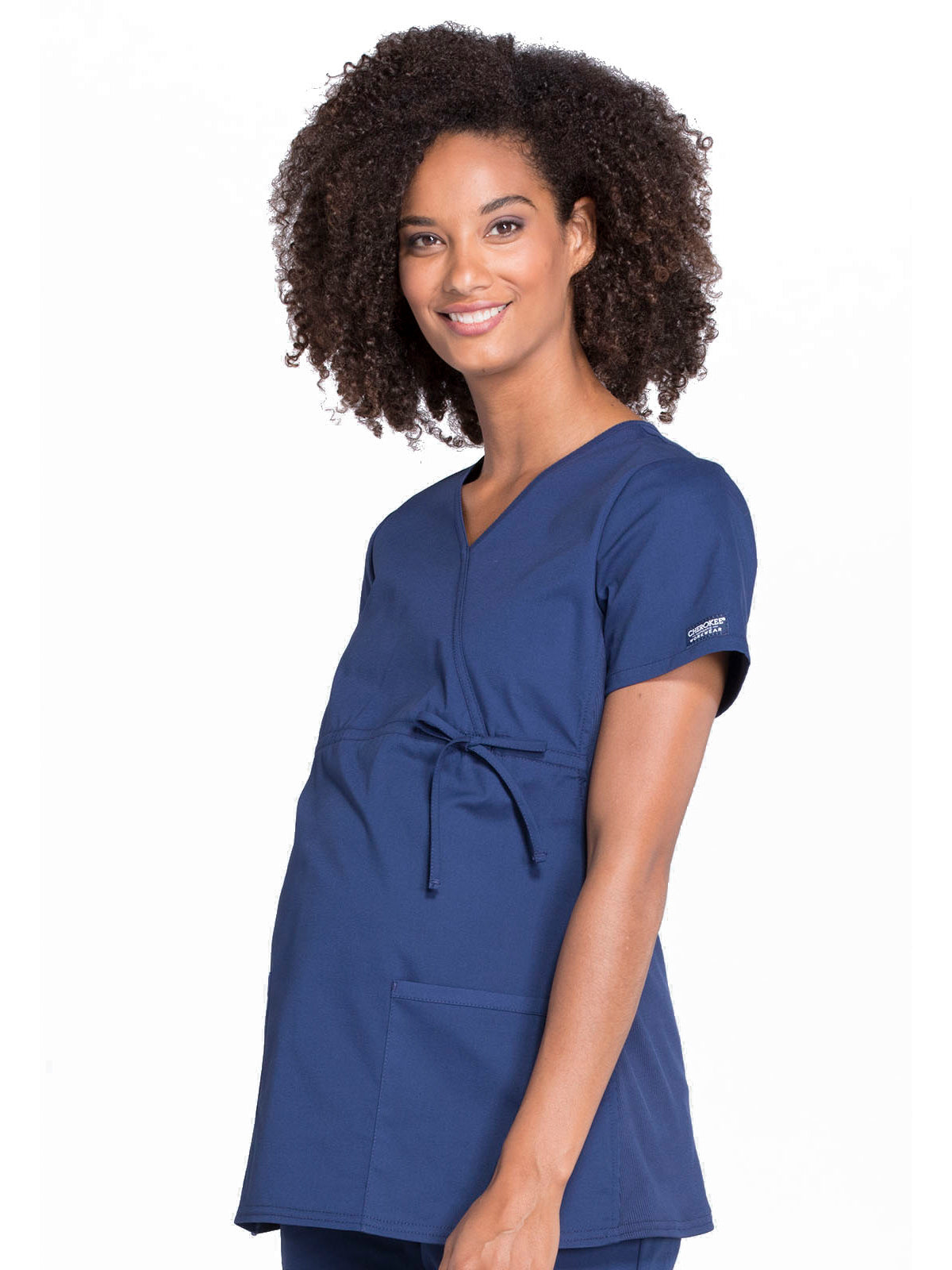 Women's 2-Pocket Maternity Mock Wrap Scrub Top - WW685 - Navy