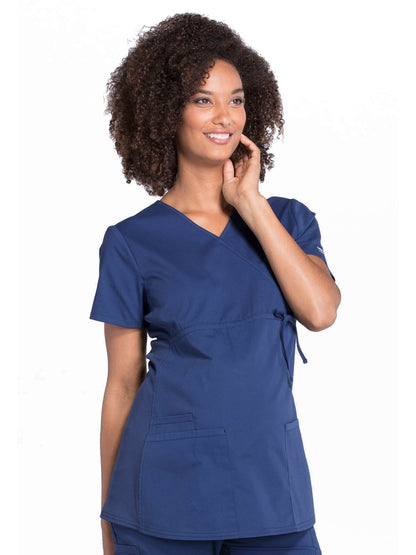 Women's 2-Pocket Maternity Mock Wrap Scrub Top - WW685 - Navy